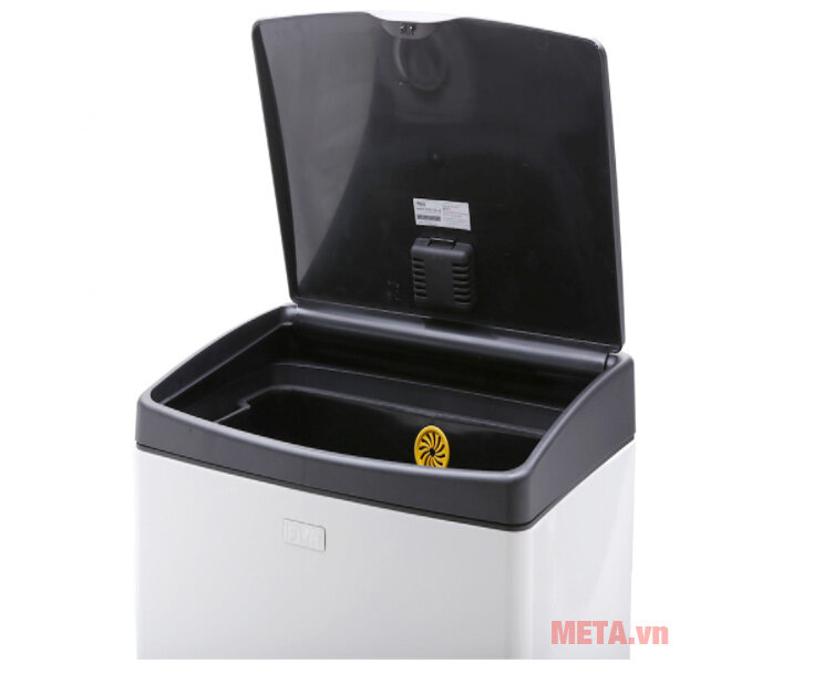 Thùng rác inox nhấn vuông lớn Fitis Mega STL2-904 - 40 lít (Trắng)