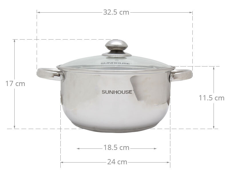 Nồi inox 3 đáy 24cm Sunhouse SH22124 Nồi inox 3 đáy 24cm Sunhouse SH22124