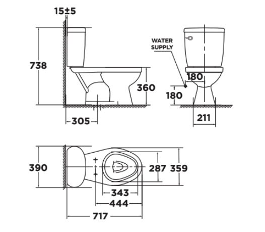 Bản vẽ kỹ thuật bồn cầu 2 khối Winston American Standard VF-2395