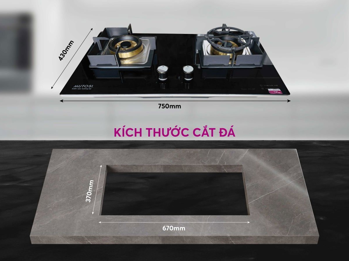 Kích thước bếp ga âm pin Mutosi MG-68P Bếp ga âm Mutosi MG-68P
