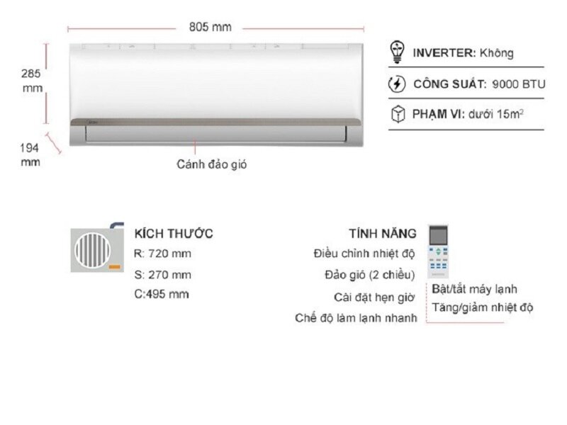 Điều Hòa Midea 9000 BTU 1 Chiều MSAFG-10CRN8