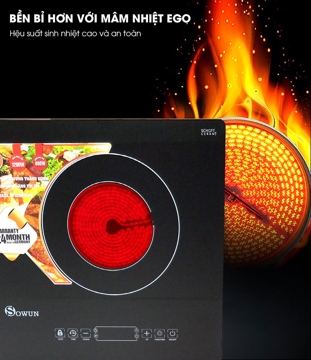 Bếp đôi hồng ngoại Sowun SW 1219 dùng mâm nhiệt EGO