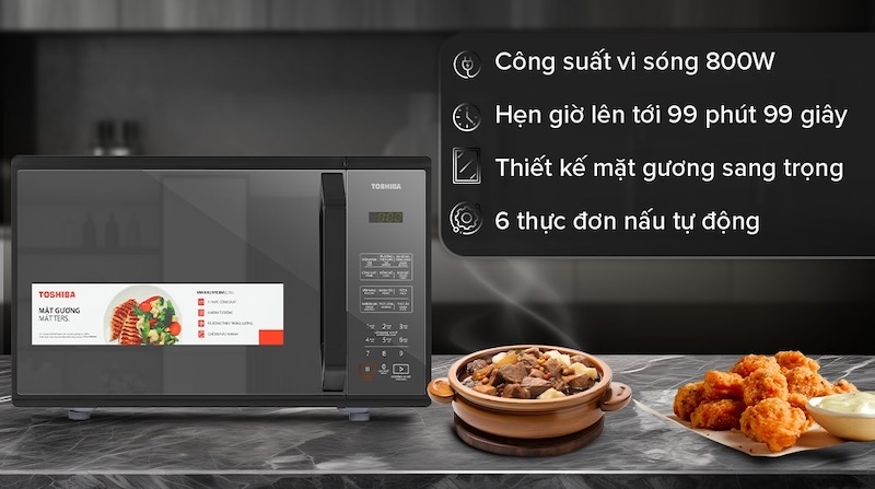 Lò vi sóng Toshiba MM-EM25PE(BM) hoạt động với công suất ấn tượng 800W