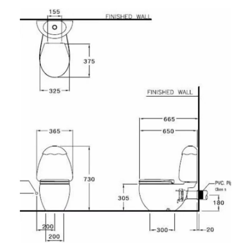 Bản vẽ kỹ thuật của bồn cầu 2 khối trẻ em thoát ngang dòng Googai COTTO C15017