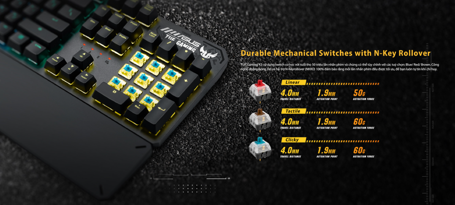 Bàn phím cơ Asus TUF K3 (RGB/USB/Red sw)