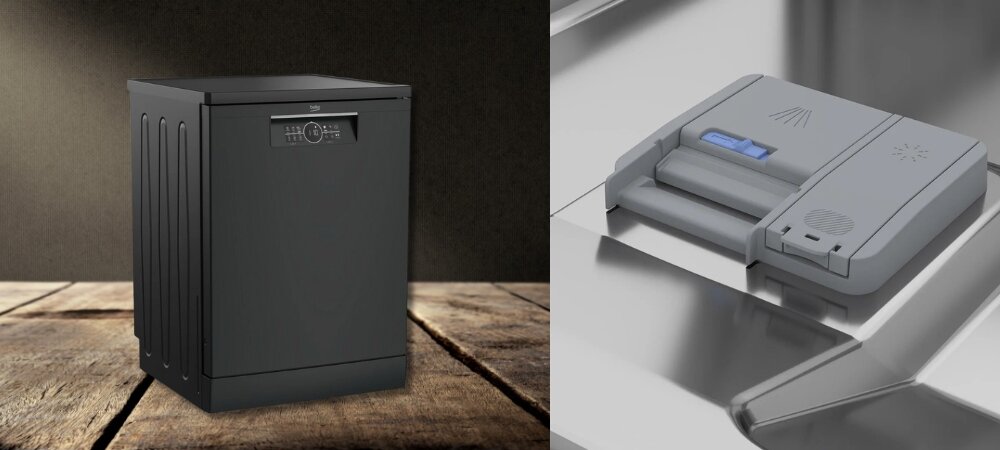 Beko BDFN26430A có hộp đựng nước rửa chén dạng trượt rất dễ mở và đóng