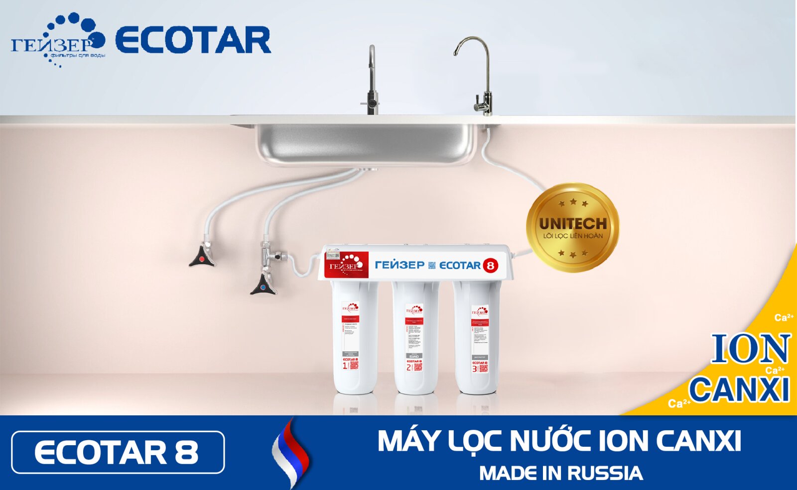Máy lọc nước ion Canxi Geyser ECOTAR 8 lắp đặt đơn giản, thuận tiện