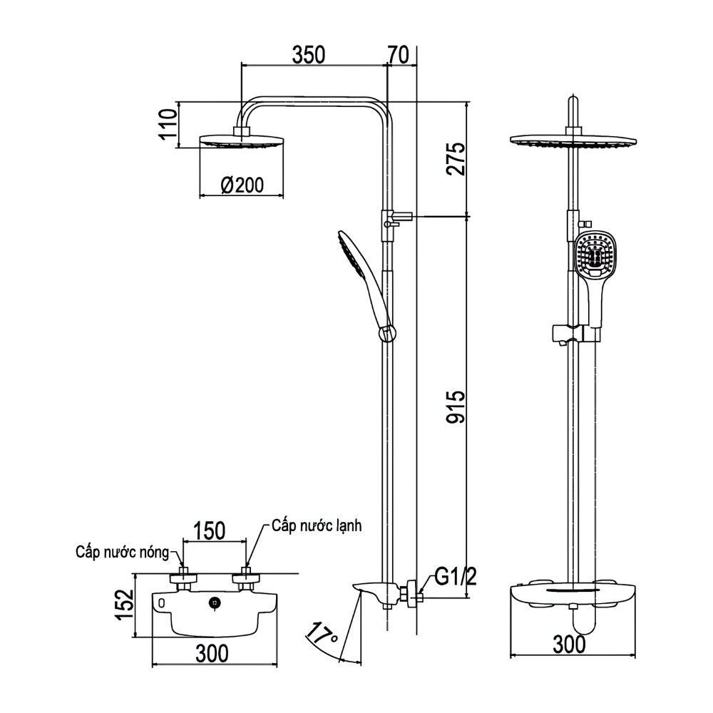 Bản vẽ kỹ thuật của sen cây nóng lạnh Viglacera Platinum P.58.326