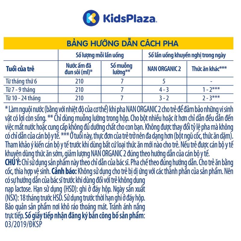 cách pha sữa Nan Organic số 2 900g