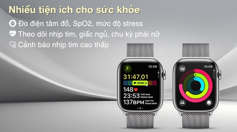 Apple Watch S9 LTE 41mm viền thép không gỉ dây thép chăm sóc sức khỏe