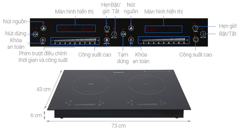 Bếp điện từ đôi Kangaroo KG852i