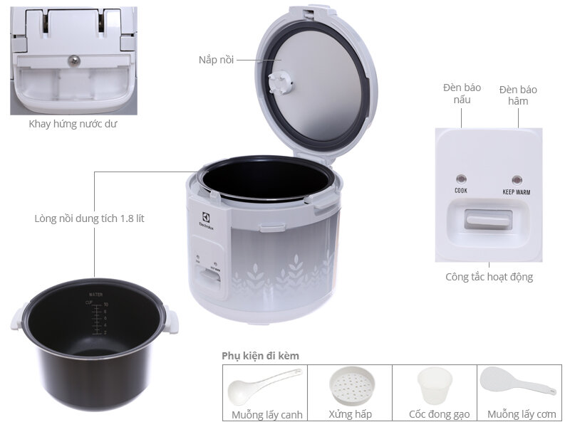 Nồi cơm điện Electrolux 1.8 lít ERC3305