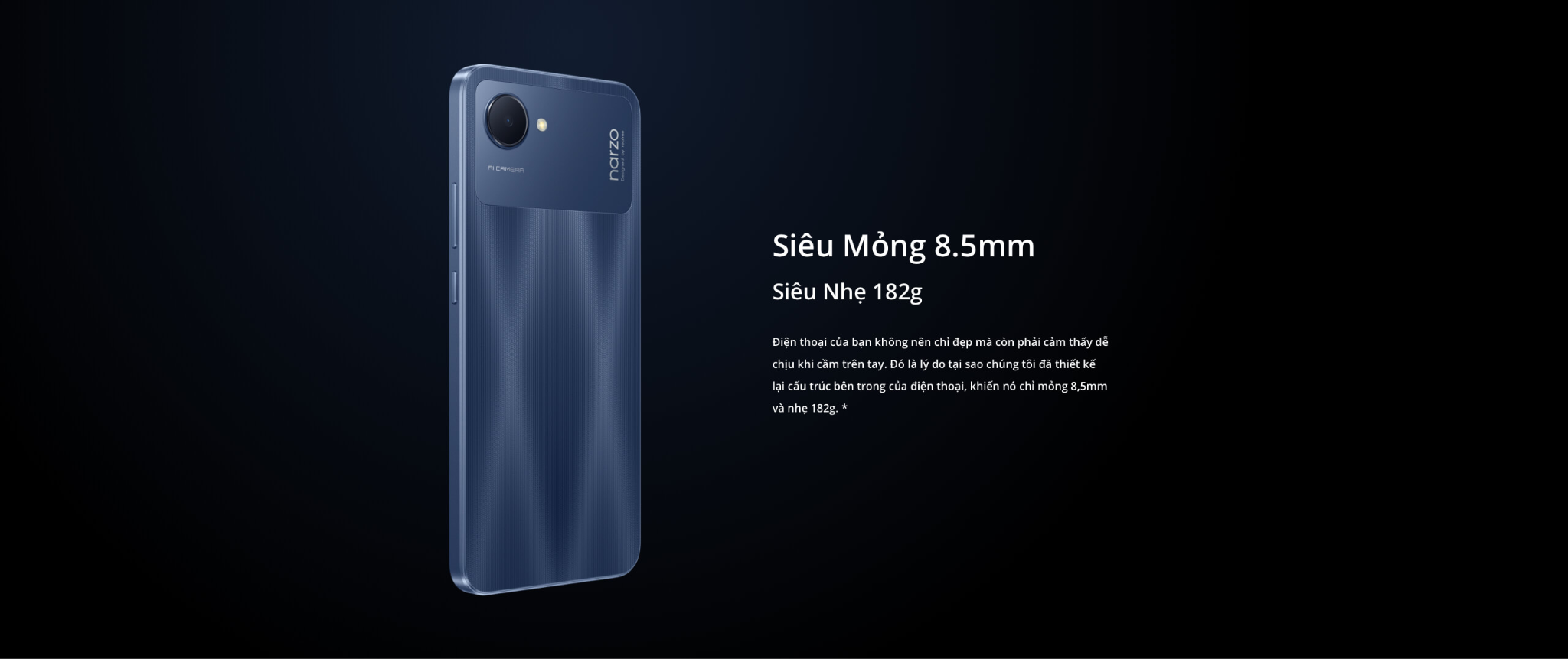 Điện thoại Realme Narzo 50i Prime có thiết kế mỏng nhẹ