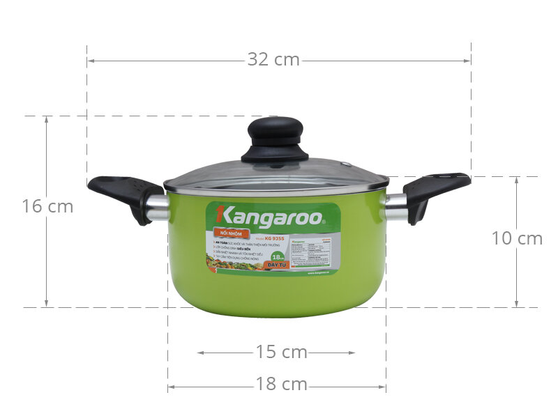 Nồi nhôm đáy từ chống dính 18 cm Kangaroo KG935S Nồi nhôm đáy từ chống dính 18 cm Kangaroo KG935S