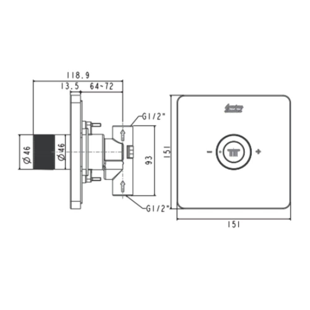Bản vẽ kỹ thuật nút điều chỉnh đầu vòi sen tắm đứng AMERICAN STANDARD FFAS0926