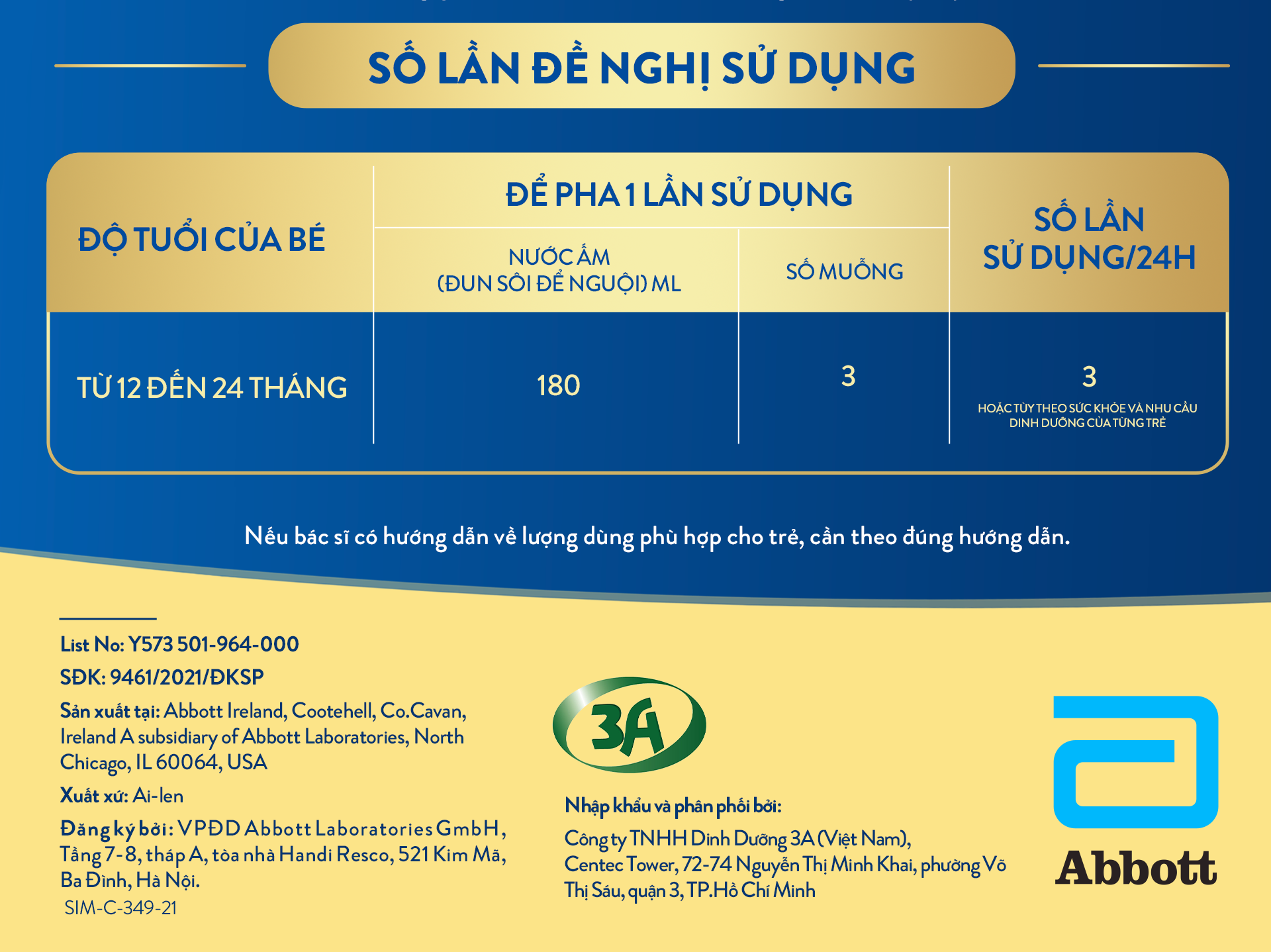 Số lần đề nghị sử dụng sữa Similac 5g số 3