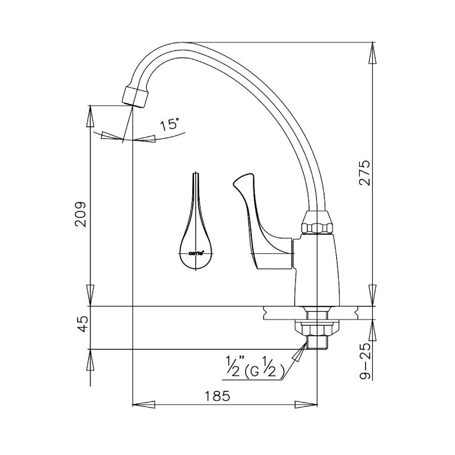 Bản vẽ kỹ thuật vòi bếp COTTO CT130C10(HM) nước lạnh Windy