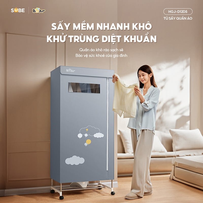 Tủ sấy quần áo Bear HGJ-D12D5 giúp diệt khuẩn, khử mùi cho áo quần hiệu quả