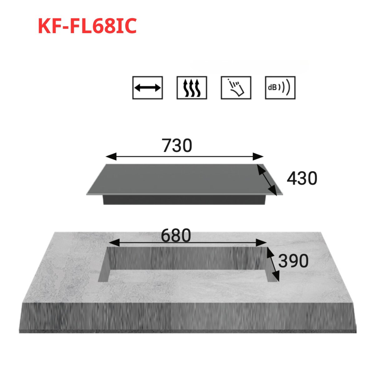 Bản vẽ kỹ thuật bếp điện từ đơn và 1 hồng ngoại KAFF KF-FL68IC
