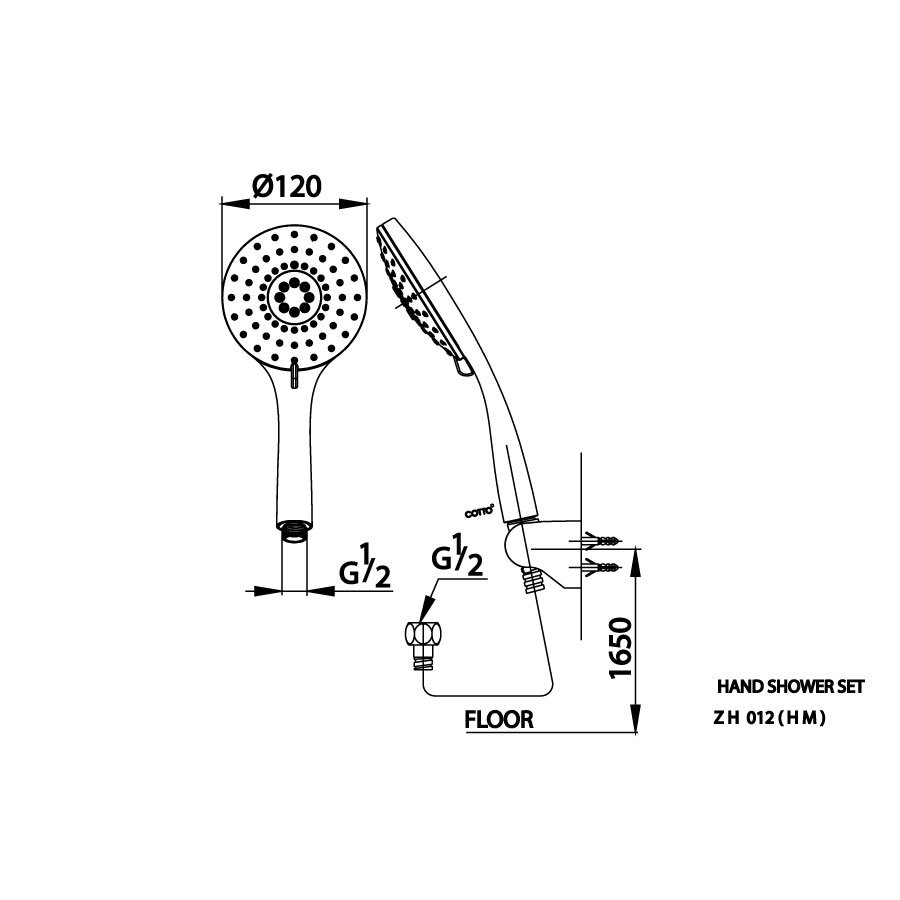 Bản vẽ kỹ thuật tay sen tắm COTTO 3 chức năng ZH012(HM)