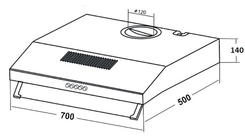 Kích thước máy hút mùi Kaff KF-738I