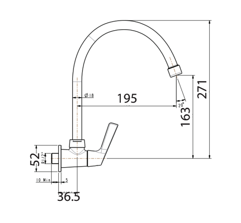 Bản vẽ kỹ thuật vòi bếp gắn tường Winston American Standard WF-T607