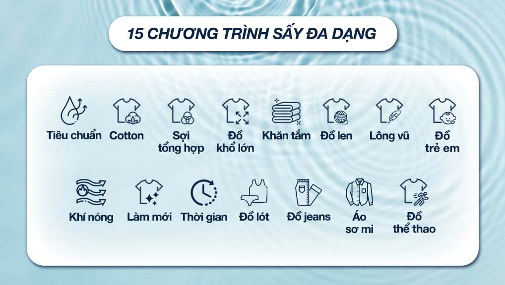Máy sấy thông hơi Galanz DC-80S5C có 15 chương trình sấy khác nhau Máy sấy thông hơi Galanz DC-80S5C có 15 chương trình sấy khác nhau