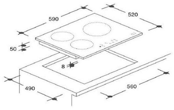 Kích thước lắp đặt bếp từ Candy CI136C
