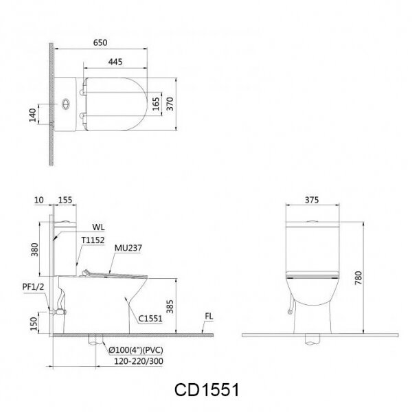 Bản vẽ kỹ thuật bệt vệ sinh Casa C1551