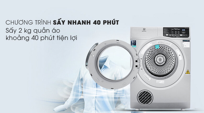 Chức năng sấy nhanh 40 phút - Máy sấy Electrolux 8 kg EDS805KQSA