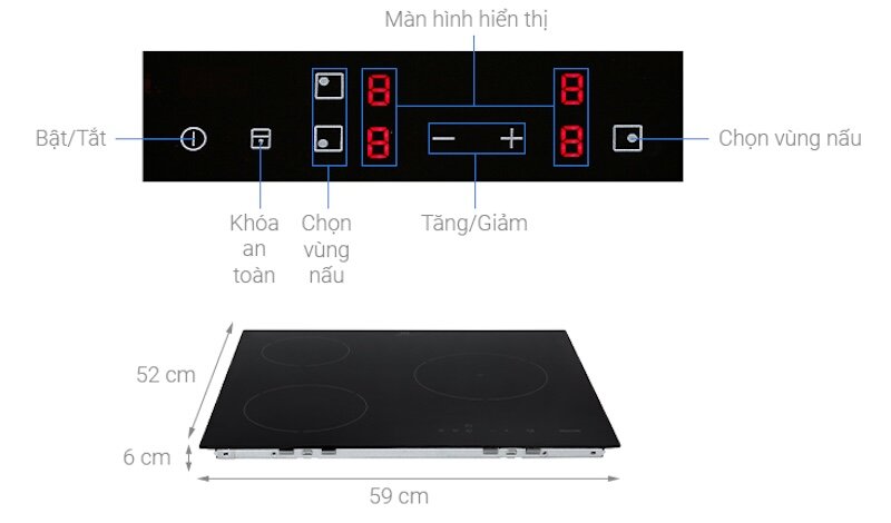 Bếp từ âm 3 vùng nấu Electrolux E6203IOK được tích hợp nhiều tính năng thông minh