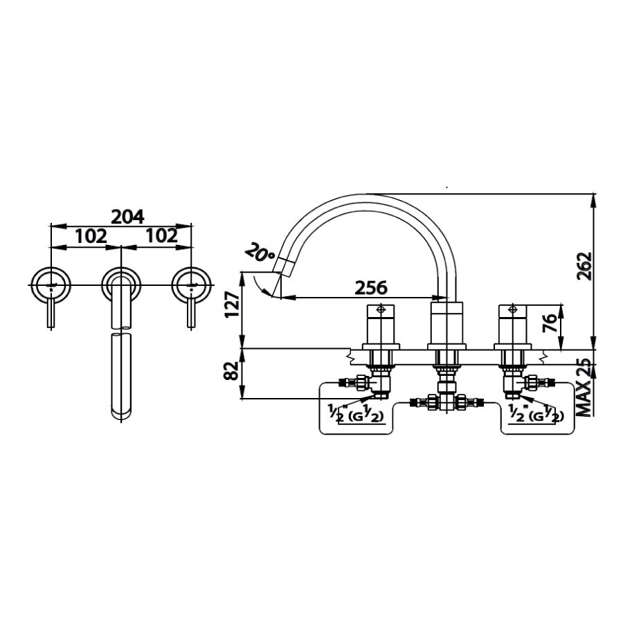 Vòi Xả Bồn Nóng Lạnh COTTO 3 Lỗ CT2082