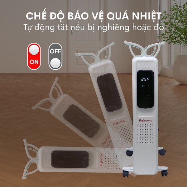 Lò sưởi dầu OH8613 được trang bị tính năng tự ngắt khi nghiêng đổ Lò sưởi dầu OH8613 được trang bị tính năng tự ngắt khi nghiêng đổ