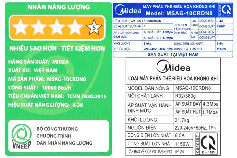 Điều hòa Midea 10000 BTU 1 chiều Inverter MSAG-10CRDN8 nhãn năng lượng