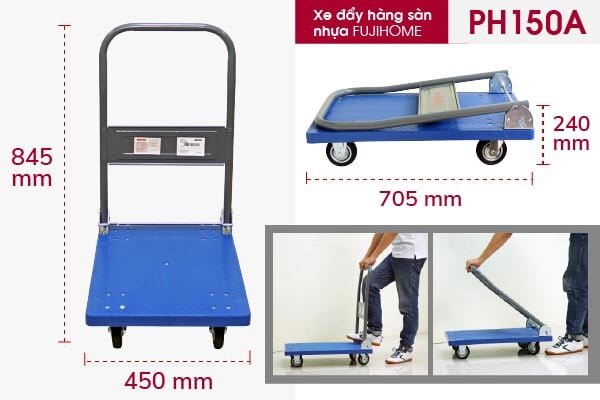 Kích thước, cấu tạo xe đẩy hàng Fujihome PH150A Fujihome PH150A