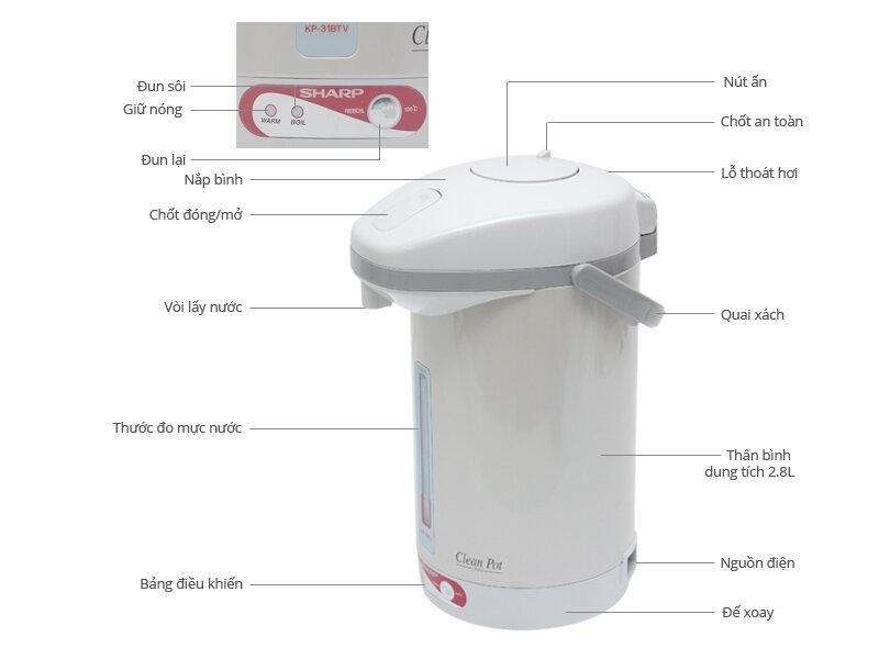 Bình thuỷ điện Sharp KP-31BTV 2.8 lít