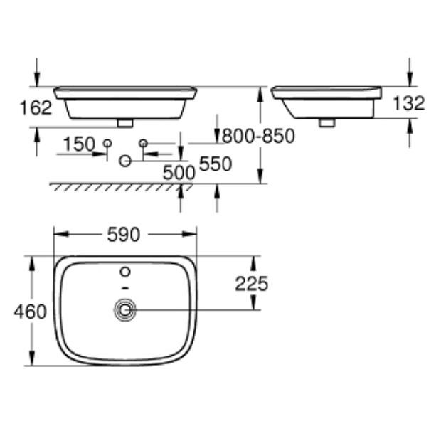 Bản vẽ kỹ thuật chậu rửa mặt lavabo bán âm Eurostyle Grohe 39276000
