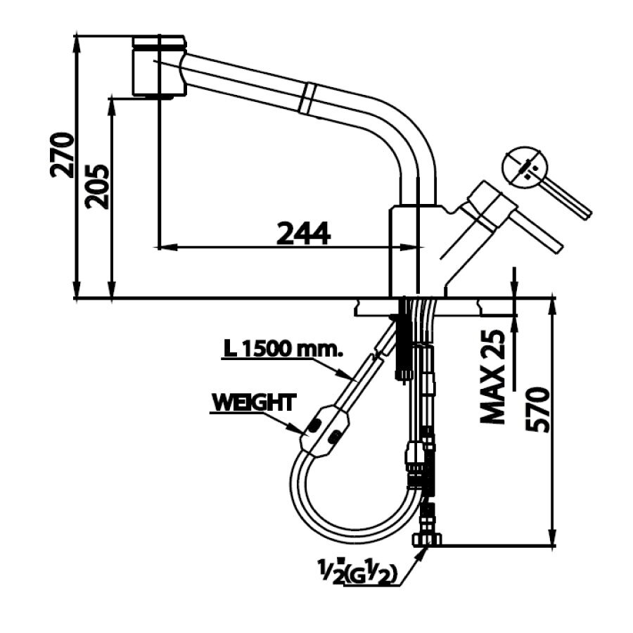 Bản vẽ kỹ thuật vòi bếp COTTO nóng lạnh CT2078A