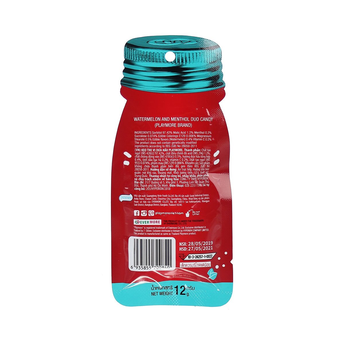 Thông tin dinh dưỡng kẹo Playmore dưa hấu
