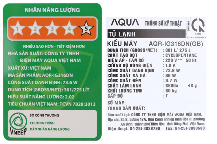 Tủ lạnh Aqua Inverter 301 lít AQR-IG316DN mặt gương