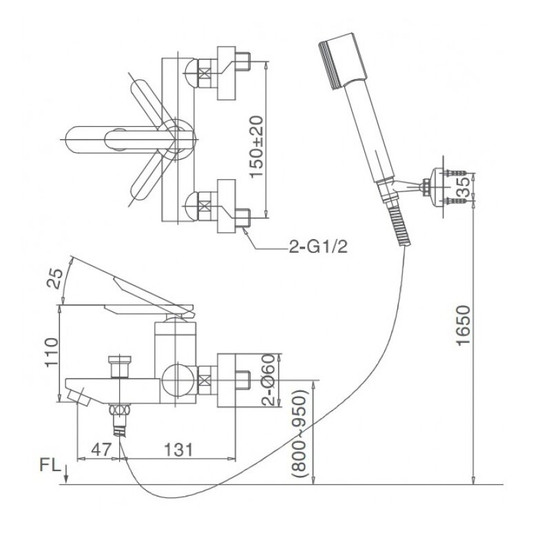 Bản vẽ kỹ thuật bộ vòi hoa sen tắm nóng lạnh INAX BFV-4000S
