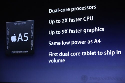 iPad 2 3G 16GB có chip A5 lõi kép mạnh hơn chip A4 khá nhiều