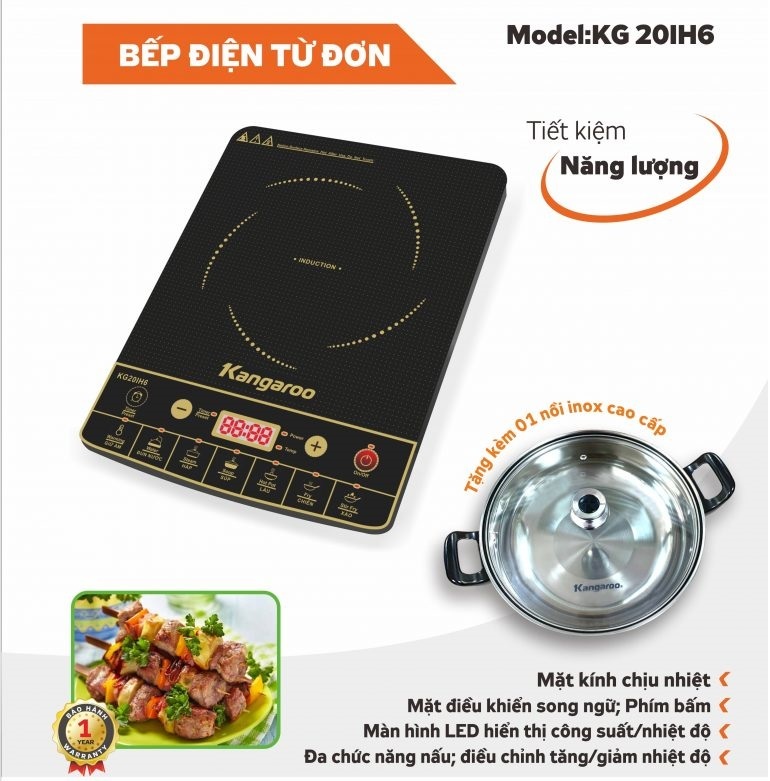 Bếp từ dương 1 vùng nấu Kangaroo KG20IH6 Bếp từ dương 1 vùng nấu Kangaroo KG20IH6