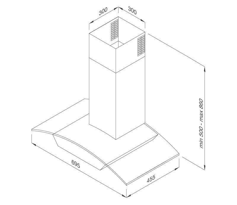 Kích thước máy hút mùi Malloca MC 7018HS