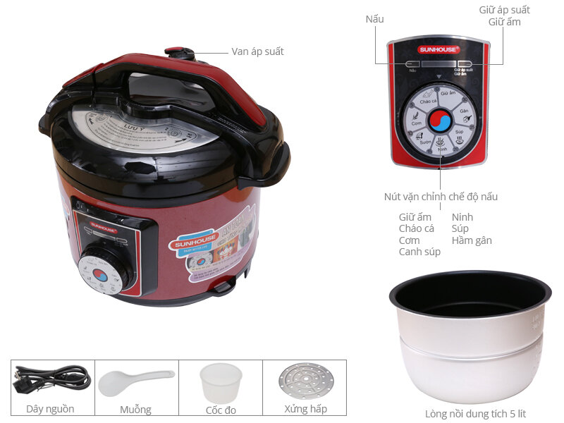 Nồi áp suất điện Sunhouse SHD1755 5 lít Nồi áp suất điện Sunhouse SHD1755 5 lít