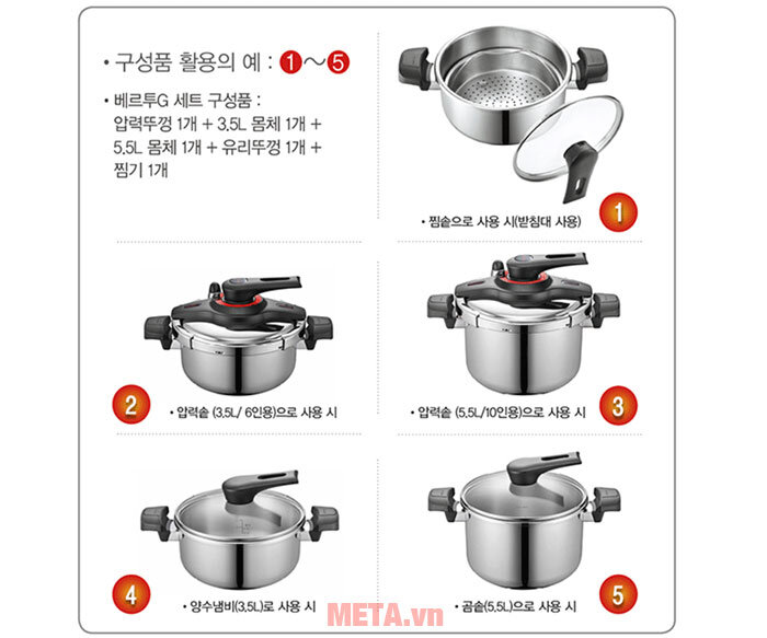 Bộ 2 nồi áp suất inox đáy từ PoongNyun VGPC2-SET (3,5 lít và 5,5 lít)