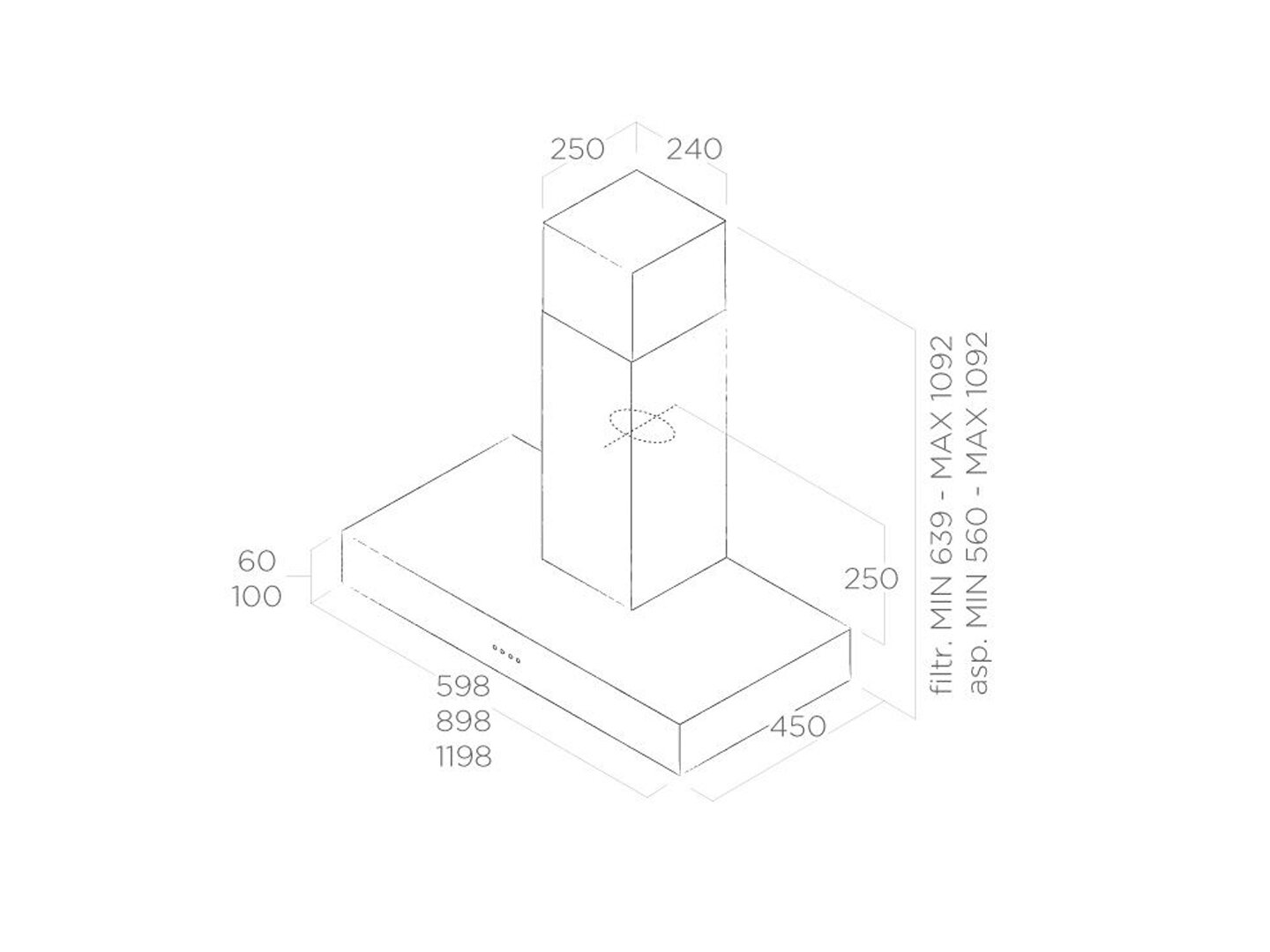 Bản vẽ kỹ thuật máy hút mùi áp tường ELICA SPOT NG H6 IX/A/90