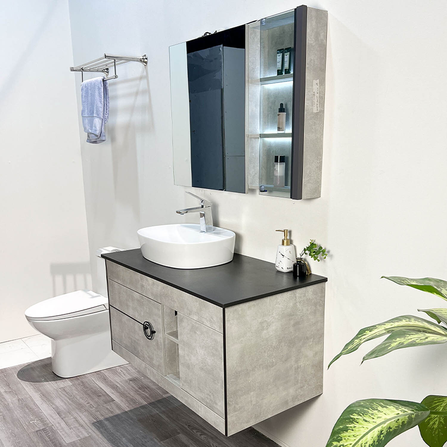 Bộ tủ chậu và tủ gương led size 1000mm MOWOEN MW6608-100