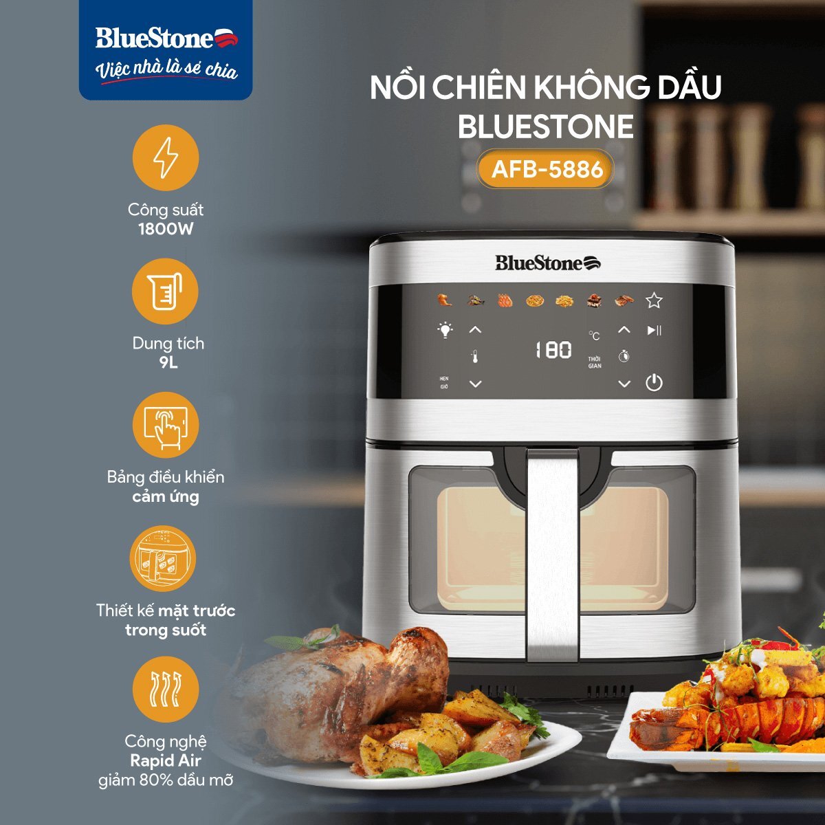 Nồi chiên không dầu BlueStone AFB-5886 9 lít
