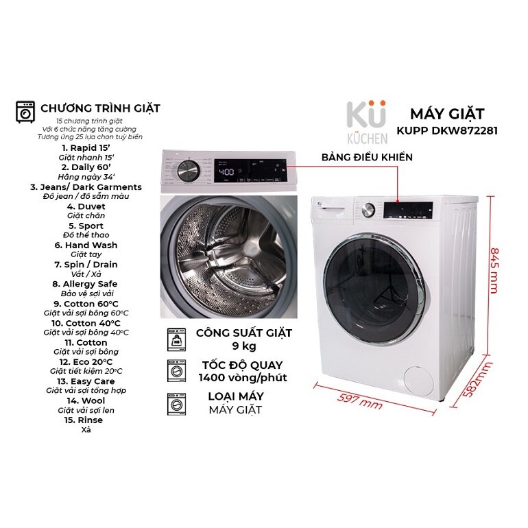 Máy giặt Kuchen 9kg KUDKW